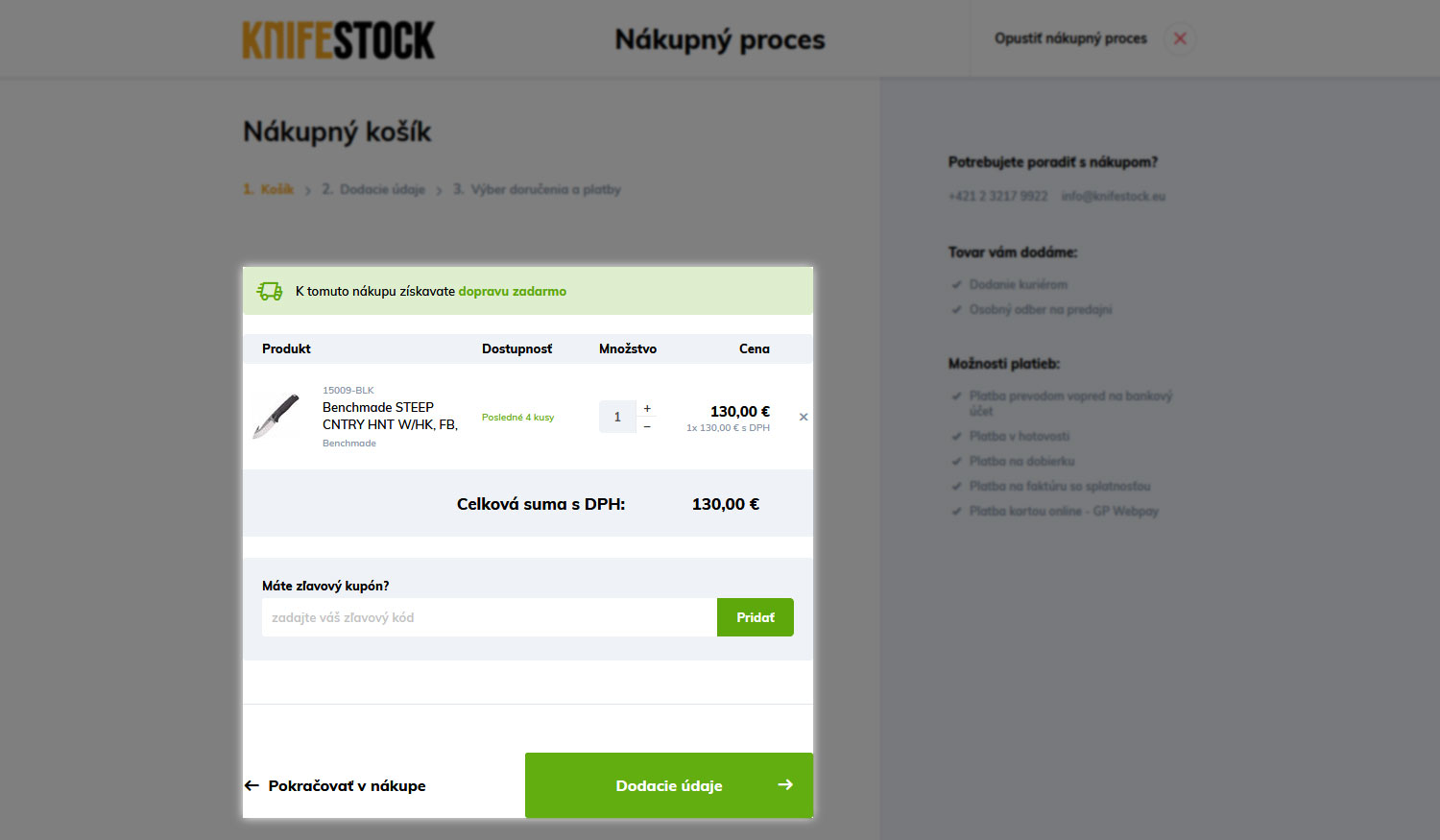 upute za kupovinu na knifestock.hr - košarica